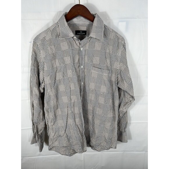 Bugatchi Uomo Shirt Mens L Tan Geometric Classic Fit Flip Cuff Button Up - Picture 7 of 8